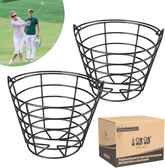 10L0L Golf Ball Bucket Metal Material, Golf Ball Basket Container with Handle, Bucket Holds 50 Balls - Black (Balls NOT Include)