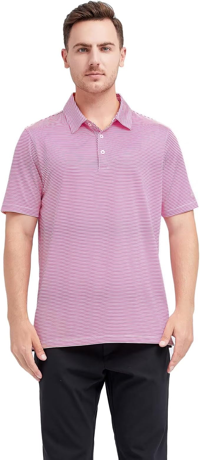 Golf Shirts for Men Dry Fit Short Sleeve Print Performance Moisture Wicking Polo Shirt