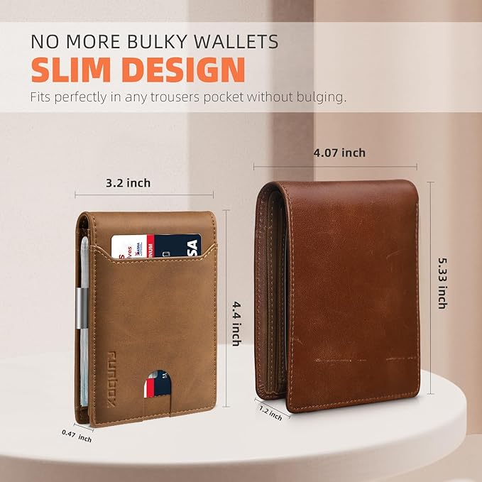 RUNBOX Money Clip Wallets for Men,Slim Leather Mens Bifold Wallet,RFID Blocking Front Pocket Wallet,Thin Credit Card Holder with Gift Box