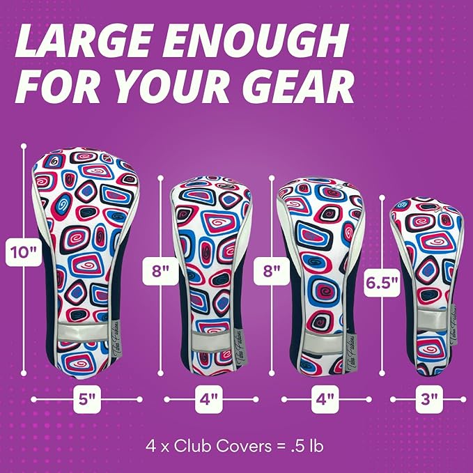 Taboo Fashions Monaco Golf Club Covers for Women - Numbered Golf Headcovers Set for Driver, Fairway and Hybrid Clubs - Weather Resistant, Pack of 4