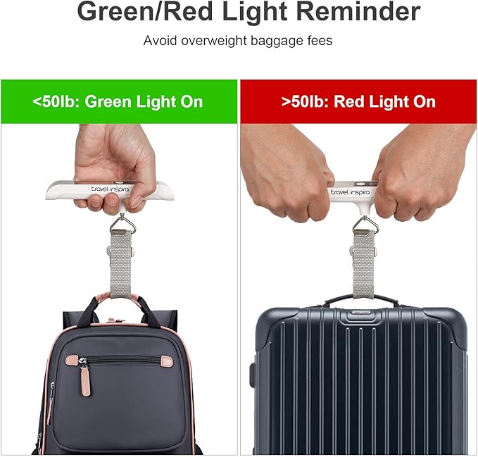 travel inspira Luggage Scale, Portable Digital Hanging Baggage Scale for Travel, Suitcase Weight Scale with Rubber Paint, 110 Pounds, Battery Included