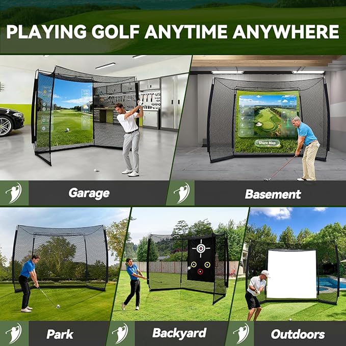 Golf Net with Simulator Impact Screen and Target Cloth, 10x8ft Golf Practice Net for Backyard, Portable Heavy Duty Golf Hitting Net for Outdoor Indoor