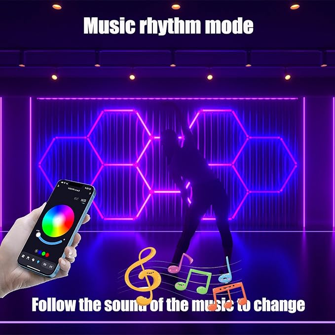 25Pack RGB Hexagon led Garage Lights,5Hexagon Light with Multi Color,Dimmable&Speed Adjustable RGB Hex Wall Lights,DIY Design for Remote Control & Smart App Control Music Modes