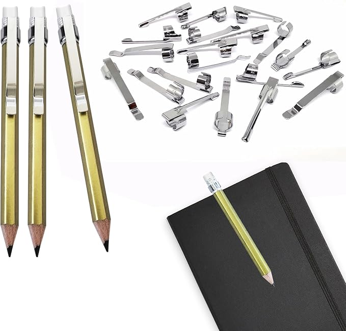 Adhere Pencil Clips, Silver Metal Clips Sliding Epoxy Pen Golf Pencil, Pocket,Shirt, Study Holder Portable Hanging 2 Style(20pcs)