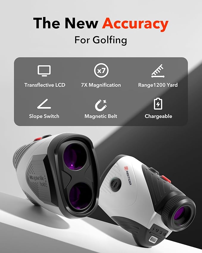 REDTIGER Golf Rangefinder with Slope Switch, 1200 Yards Laser Range Finder Golfing, 7X Magnification, Flag Pole Locking Vibration, Rechargeable Range Finders with Magnet Stripe, GolfVue Series 1