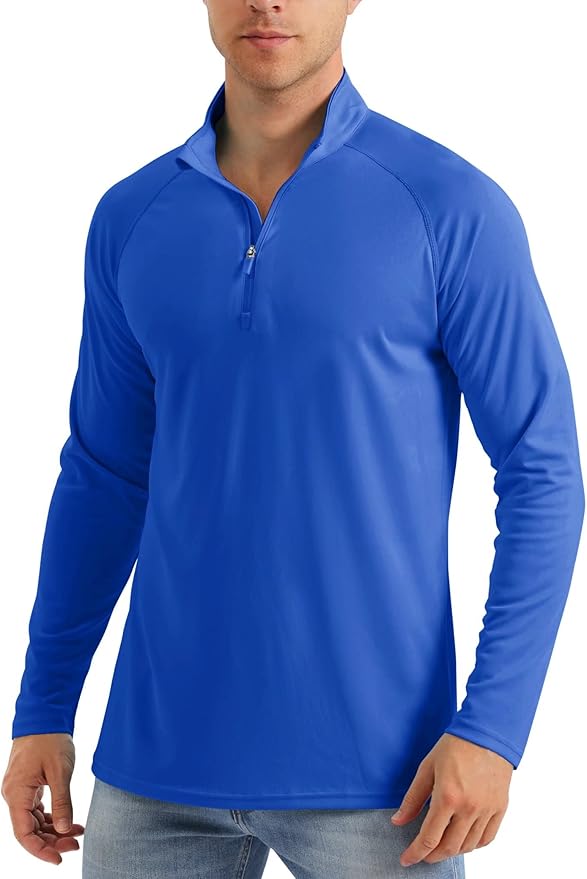 MAGCOMSEN Men's Long Sleeve Sun Shirts UPF 50+ Tees 1/4 Zip Up Fishing Running Rash Guard T-Shirts Outdoor Shirt