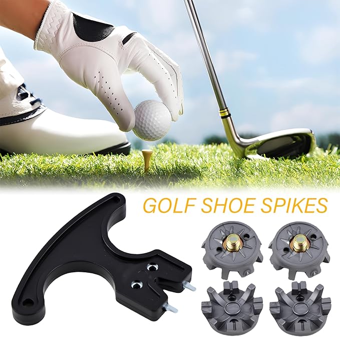 51 Pcs Golf Spikes Set – 50 Golf Shoe Cleats Replacements with 1 Spanner, 6mm Metal Thread Screw Compatible with Cricket Shoes & Footwear