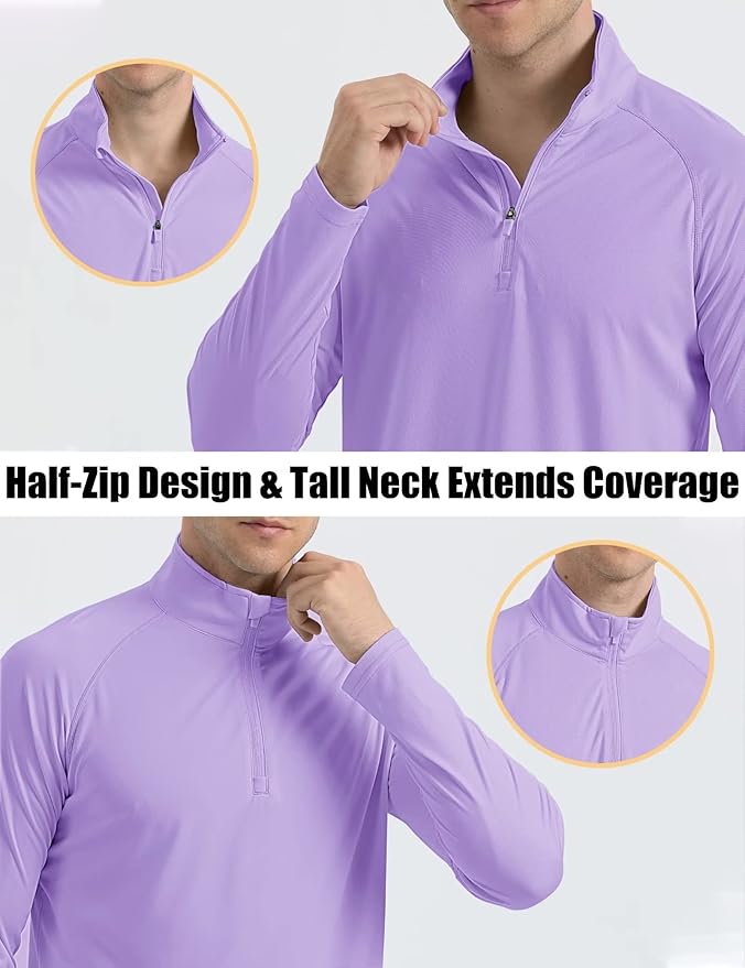 MAGCOMSEN Men's Long Sleeve Sun Shirts UPF 50+ Tees 1/4 Zip Up Fishing Running Rash Guard T-Shirts Outdoor Shirt