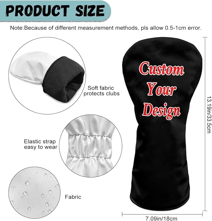 Golf Club Head Covers for Club Protective, Waterproof PU Leather Driver Fairway Wood Hybrid Head Cover