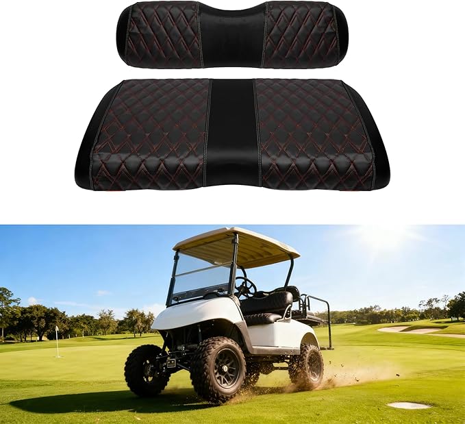 Golf Cart Vinyl Replacement Seat Covers fits EZGO RXV 2008+, Diamond Front Seat Cover Black Stitching Durable Breathable & Easy to Clean