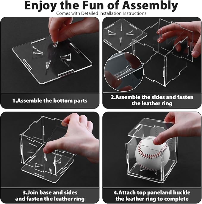 2 Pack Assembled Baseball Display Case, UV-Blocking Acrylic Baseball Holder Display Case, 3.2 Inch Cube Clear Softball Holder Box, Signed Baseballs Protector for Collectibles, Memorabilia, Tennis Ball