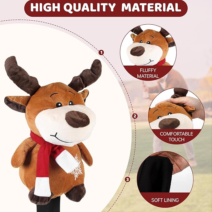 Christmas Golf Club Covers, Fun Plush Headcovers with Soft Protection for Fairway Wood Clubs, Festive Golf Gift for Men and Women