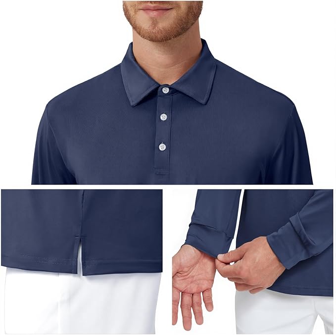 NAVISKIN Men's Polo Shirts Long Sleeve Golf Shirts with Collar UPF 50 SPF Shirt for Men Quick Dry Moisture Wicking