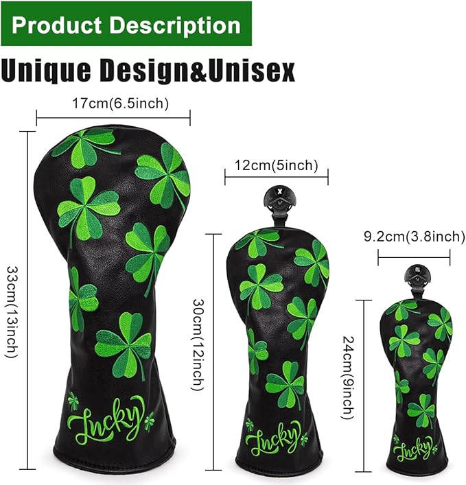Live Lucky Golf Club Headcover Shamrock Golf Head Cover Elegant Embroidery Premium Leather Driver Covers Fairway Wood Covers Hybrid Headcovers Mallet Blade Putter Covers