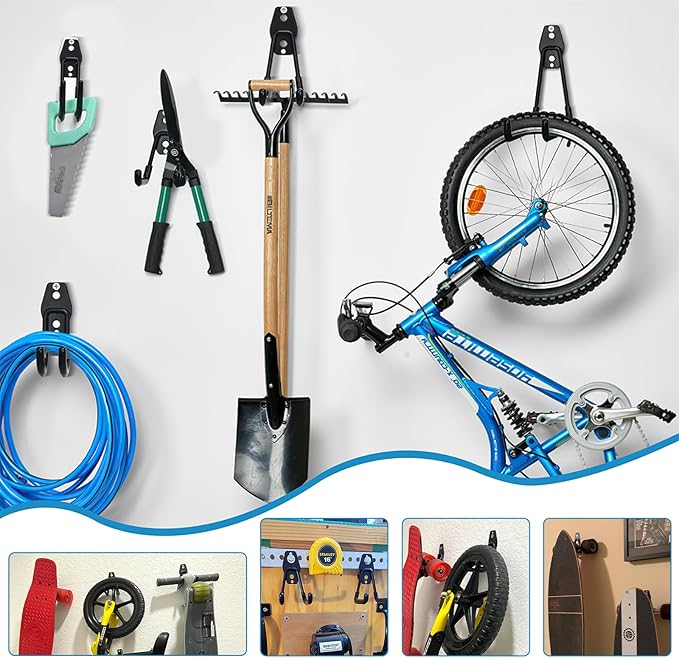 2 Pack Garage Storage Utility Hooks，Garage Garden Tool Organizer，Steel Wall Mount Hooks, Garden Small U Hooks (Black)