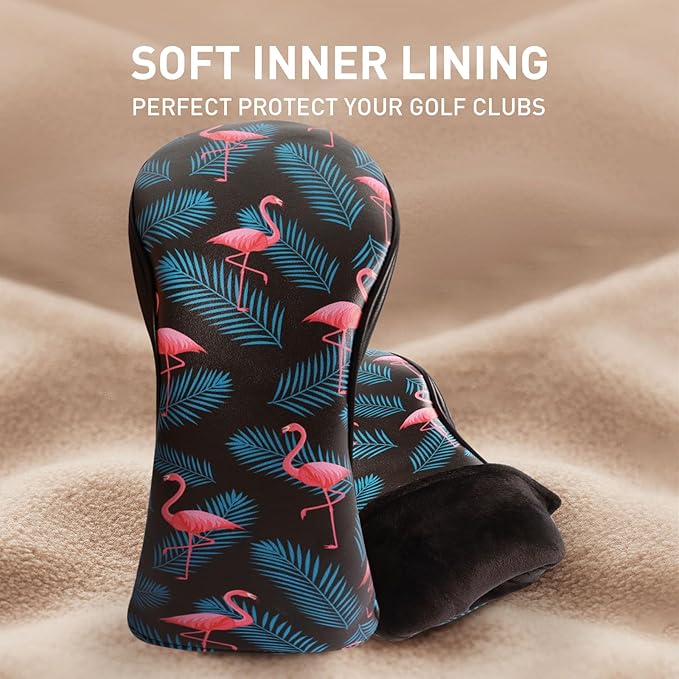 FINGER TEN Golf Club Head Covers for Woods Driver Fairway Hybrid with Interchangeable Number Tag 1 3 5 Premium Leather Headcovers for Women Men