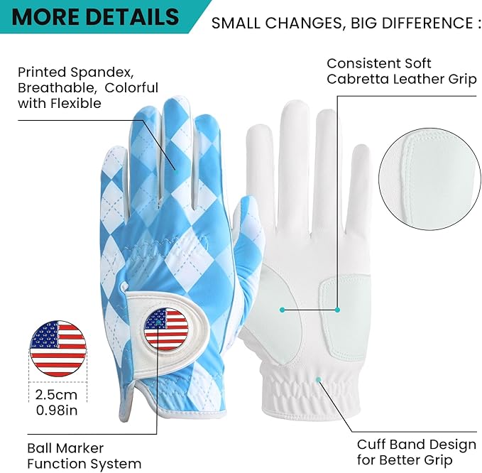 FINGER TEN Golf Gloves Men Right Handed Golfer Left Hand with Ball Marker 2 Pack Leather Breathable Comfortable Weathersof Grip Size Small Medium ML Large XL