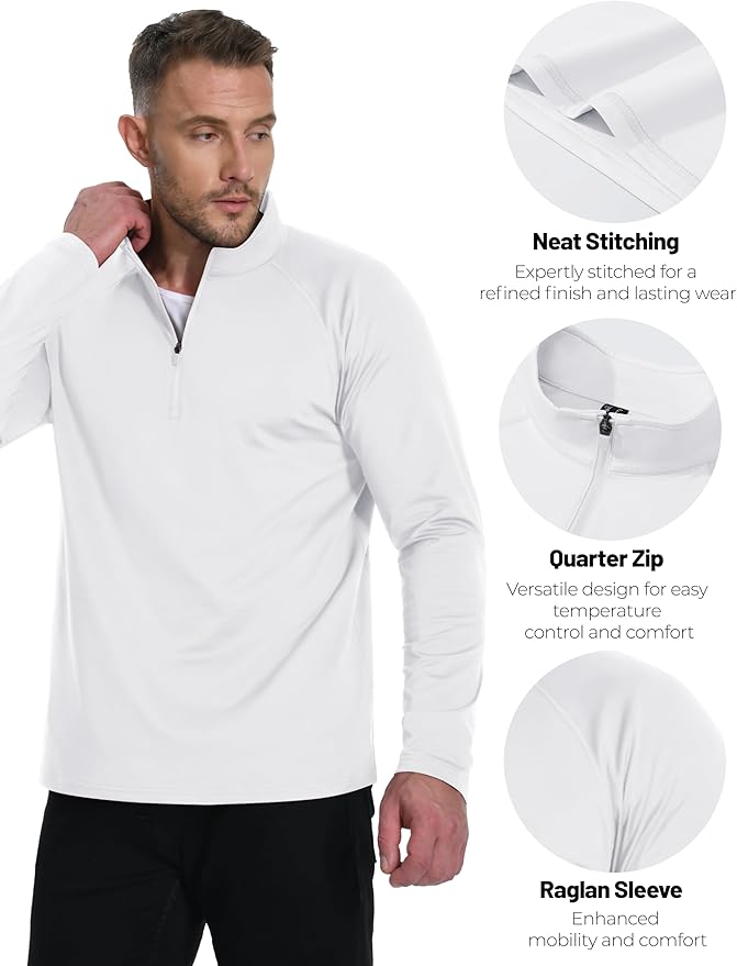 Boladeci Men's Quarter Zip Pullover Premium Fleece Lined Long Sleeve Golf Shirts Warm Hiking Shirts Lightweight Sweatshirts