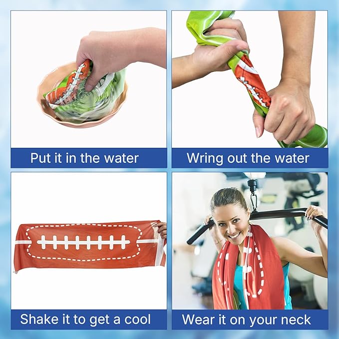 OPSO Football Cooling Towel Set, 40 x 12 inches, 12 Pack, Microfiber Sports Towels for Baseball, Soccer, Golf LCE Towel Microfiber Sports Towels for Player (Football)