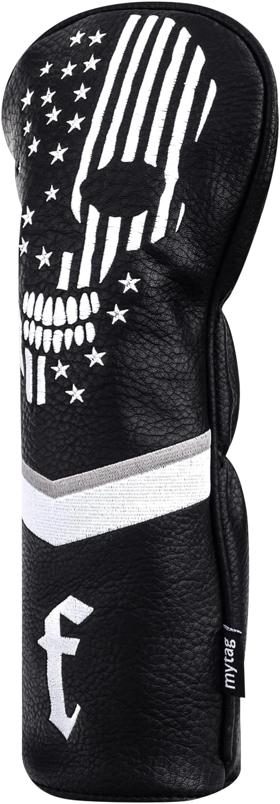 mytag Skull Skeleton Golf Head Covers Black Synthetic Leather Golf Headcovers Set Fits Driver Fairway Wood Hybrid/Utility Putter Iron Wedge Headcover
