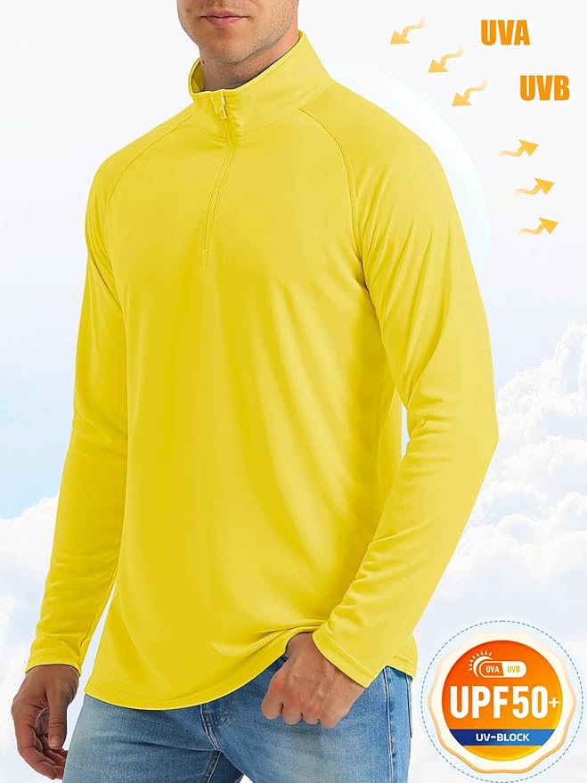 MAGCOMSEN Men's Long Sleeve Sun Shirts UPF 50+ Tees 1/4 Zip Up Fishing Running Rash Guard T-Shirts Outdoor Shirt