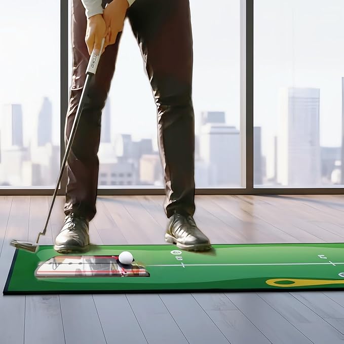 10ft Putting Green Indoor, Golf Putting Mat with Putting Mirror, Storage Bag, Putting Cup, Putting Ring, Roller Brush, Golf Mats Practice Outdoor & Indoor Use, Golf Gifts for Men Golfers