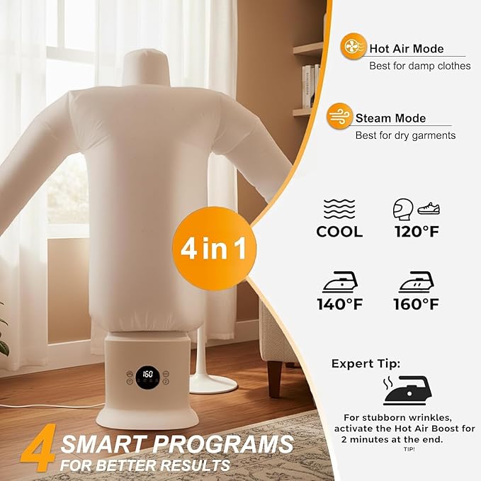 Hands Free Wrinkle Remover for Clothes,Shirt Iron,Air Powered Iron Machine,Automatic Touched Ironing Machine,8 Minutes Quick Steam Ironed Dry,for Shirts Pants Shoes