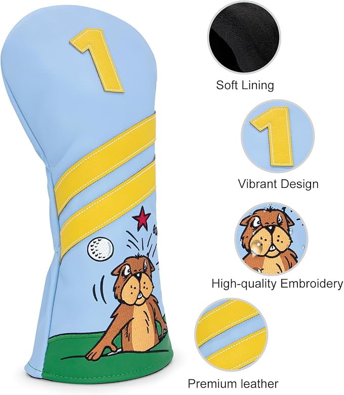 Golf Club Headcover for Driver Covers, Fairway Wood Covers, Hybrid Covers Gopher Style Premium Leather 3 Wood Headcover Set with Interchangeable No. Tags Golf Club Covers