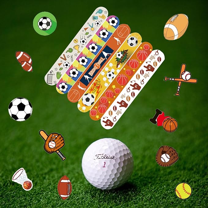 74Pcs Sports Theme Party Favors 24 Pcs Ball Theme Slap Bracelets 50 Pcs Sport Theme Stickers ，Sports Party Team Gift Fillers School Classroom games Rewards Supplies