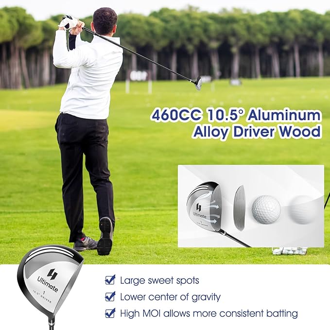 ULTIMATE Men's Complete Golf Club Set – Right-Handed, 9/11-Piece Full Set Including 460cc #1 Driver, #3 Fairway Wood, Hybrid, #6, #7, #8, #9, #P Irons, and a Precision Putter