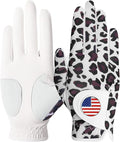 Amy Sport Womens Golf Glove with Ball Marker Rain Left Right Hand Leather Printed Pack, Ladies Golf Gloves All Weather Grip Breathable Soft Size Small Medium Large XL