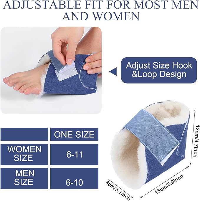 2 Pairs Heel Protector Boot Sheepskin Heel Protectors Soft Foot Cushions Pads with Securing Strap for Protect Feet Ankle Pressure Bed Sores(Black, Blue)