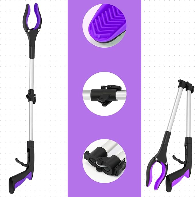 2 Pack 32 inch FDA Registered GrabRunner Heavy Duty(up to 10 lbs) Reacher Grabber Tool with Strong Magnetic (New Purple)