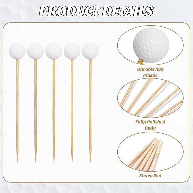 Aodaer 100 Pieces Golf Toothpicks 4.72 Inch Golf Skewers Golf Cocktail Picks Golf Fruit Picks Decorative Toothpicks for Appetizers Cocktail Garnish Sports Party Supplies, White