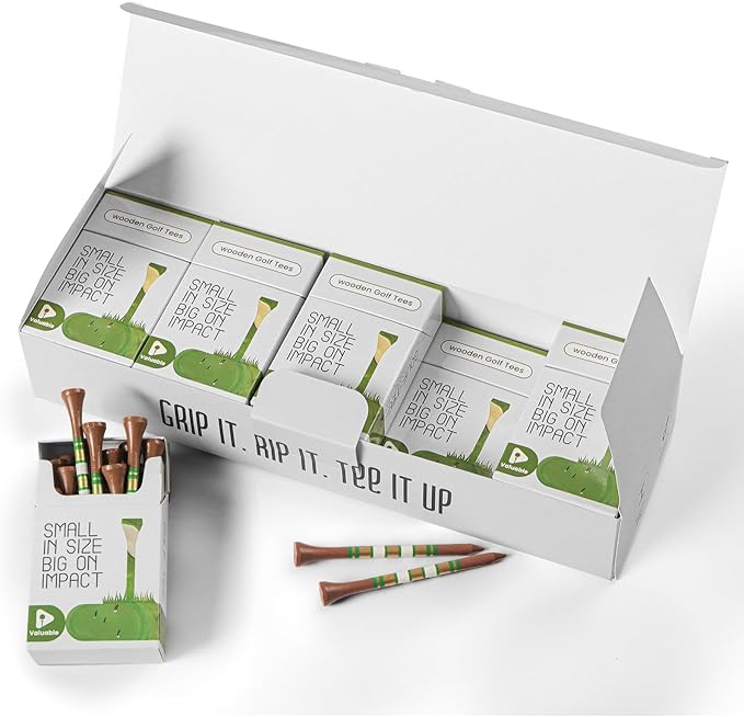 Premium Bamboo Wood Golf Tees Unique Box Design 18-Pack Per Box Value 18/72/180 Pack, Wooden Tees in 2 3/4" 3 1/4" Durable for Golfers, USA Flag Design Pro Tee Choice