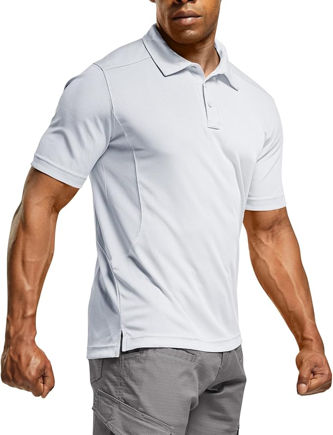 CQR Men's Polo Shirts, Tactical Short Sleeve Golf Performance Shirts, Lightweight Dry Fit UPF 50+ Pique