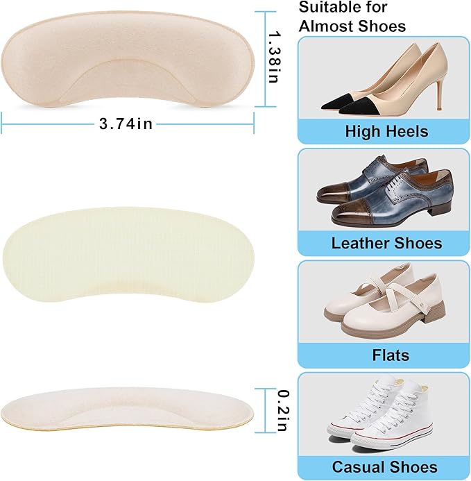 6 Pairs Heel Cushion Pads for Shoes Too Big, Shoe Grips Liners Heel Protectors to Prevent Heel Pain, Blisters and Rubbing, Anti Slip Shoe Filler Make Shoes Fit Tighter