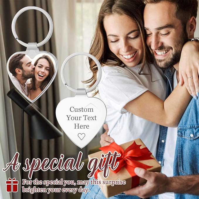 Personalized Custom Keychain with Picture - Double Sided Engraving Photo Text Customized Key Chains for Men Boyfriend