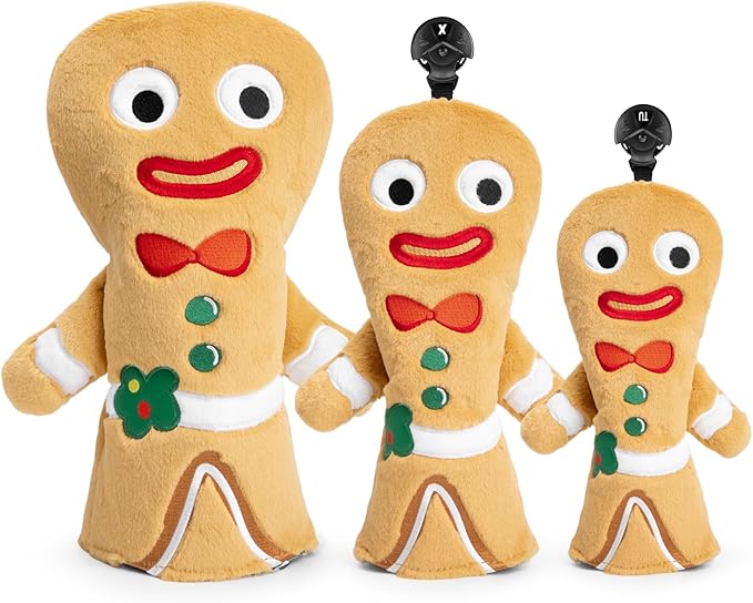 Golf Club Head Covers, Plush Gingerbread Man Golf Driver Covers Fairway Wood Hybrid Head Covers with Interchangeable Tags Advanced Embroidery 3 Wood Headcover Set