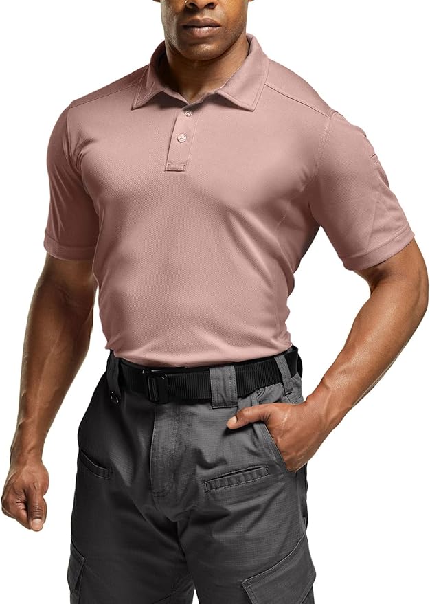 CQR Men's Polo Shirts, Tactical Short Sleeve Golf Performance Shirts, Lightweight Dry Fit UPF 50+ Pique