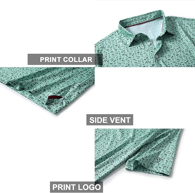 Golf Shirts for Men Dry Fit Short Sleeve Print Performance Moisture Wicking Polo Shirt