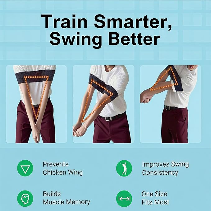 2PCS Golf Swing Trainer Aid - Swing Correction Arm Band for Muscle Memory, Sync Arms & Fix Chicken Wing, Portable Golf Training Aid for Right or Left-Handed Players, All Skill Levels