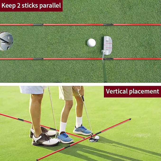 CAITON Golf Alignment Sticks 2 Sets - 48inch Alignment Practice Rods, Foldable for Easy Portability, Golf Training Aids to Improve Golf Swing, Putting Posture, with Storage Tube