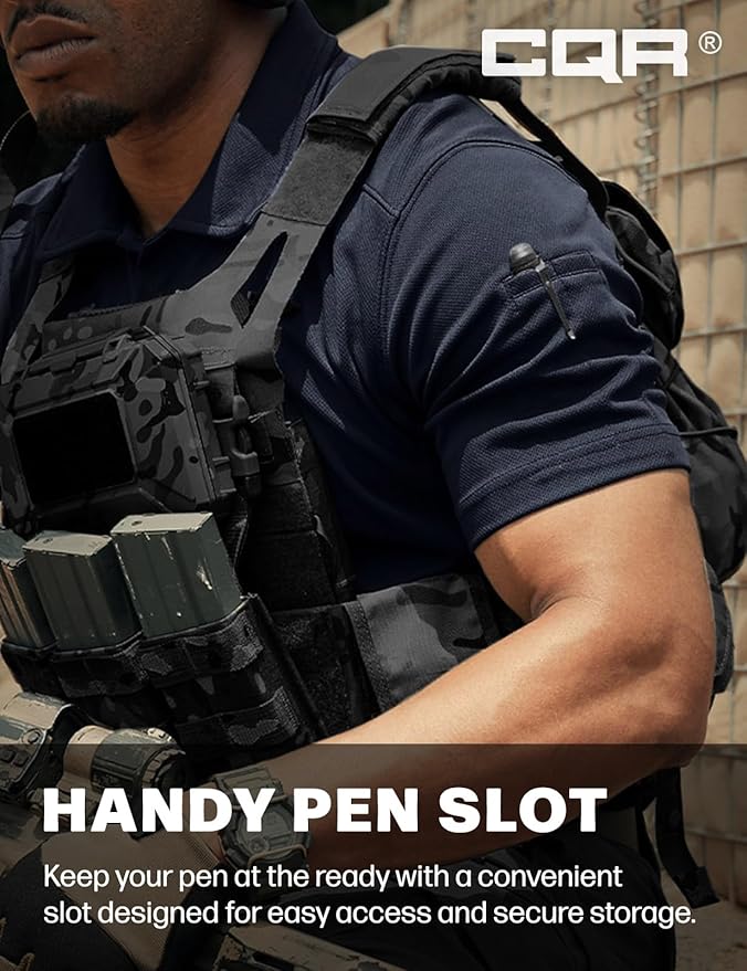 CQR Men's Polo Shirts, Tactical Short Sleeve Golf Performance Shirts, Lightweight Dry Fit UPF 50+ Pique