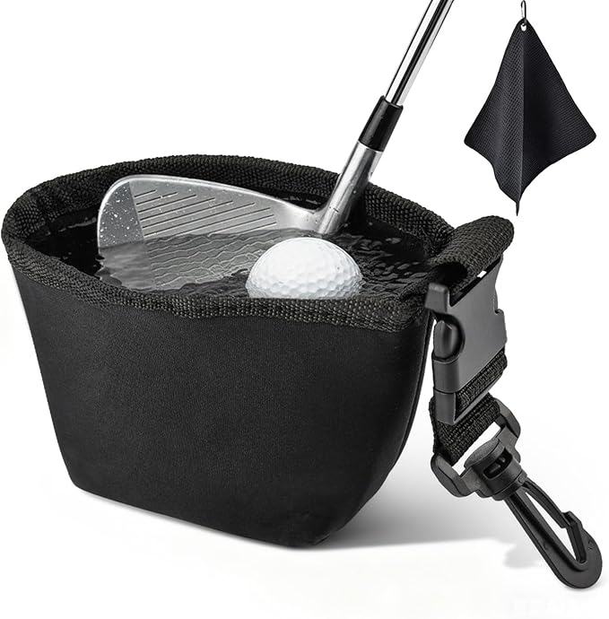 Golf Club and Golf Ball Cleaning Bag - Cleans Club Grooves, Portable Waterproof Clean Face Tech, Detachable Clip, Quick Dirt & Grass Removal, for Golfers
