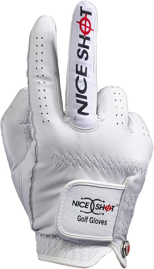 Nice Shot The Bird Men's Golf Glove in Premium White Cabretta Leather