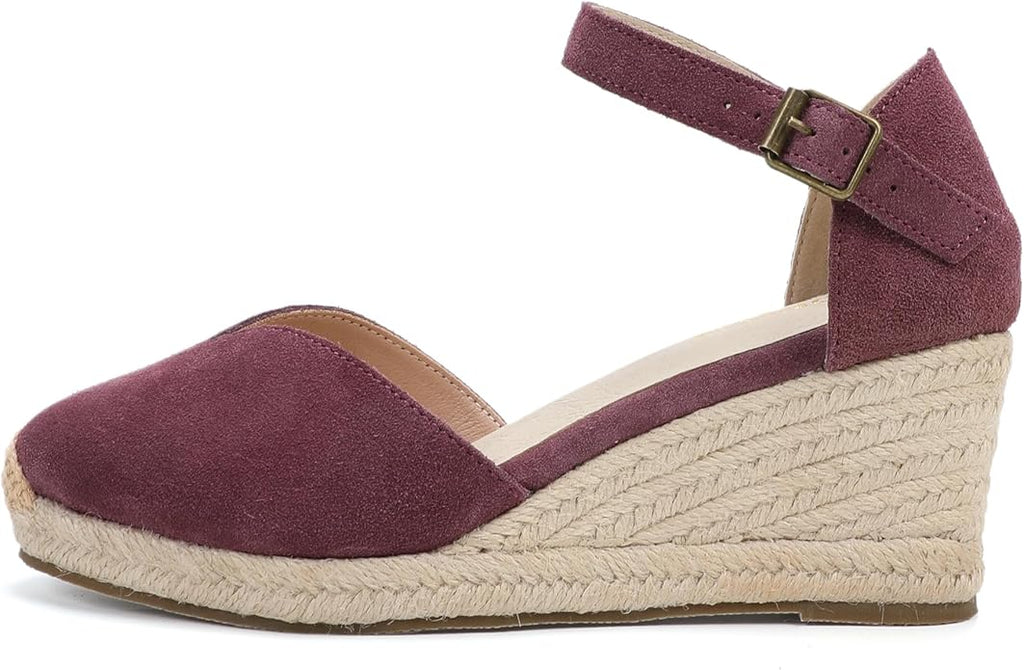 Platform Wedges Sandals for Women, 3" Wedge, Ankle-Strap, Cap Toe, Summer Espadrilles Heel Shoes
