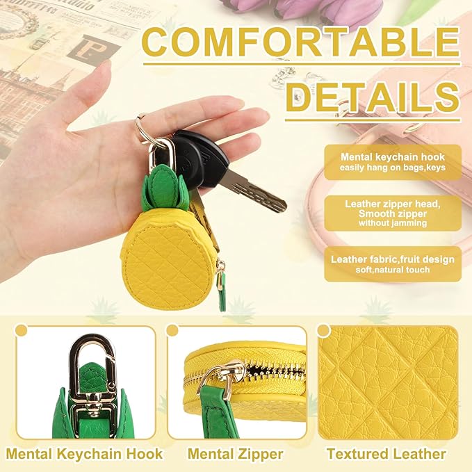 XSUIOY Orange Fruit Coin Purse Keychain Bag Charm, Mini Leather Coin Purse & Pouch Airtag Holder Keychain, Kawaii Bag Charms for Handbag, Tote, Keys, Airtag, Gifts for Girls & Women