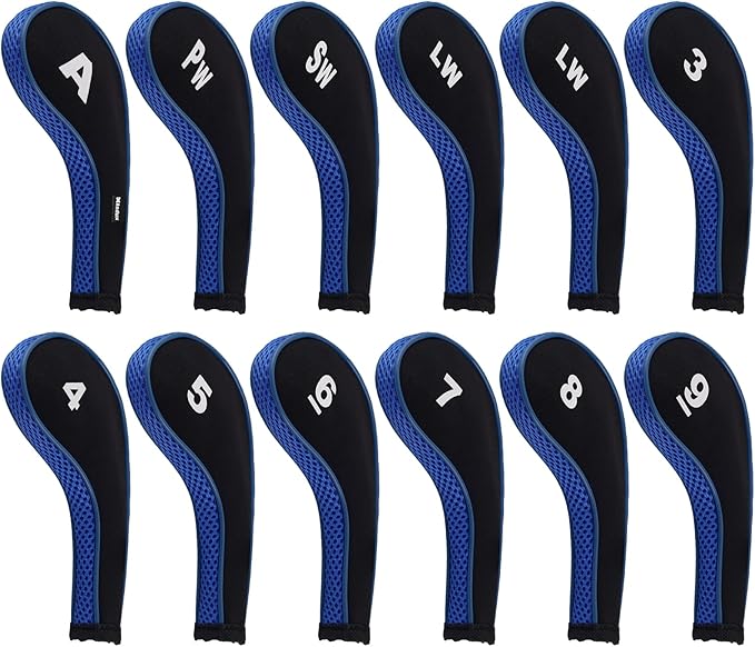 Andux Number Print Golf Iron Club Head Covers Long Neck with Zipper 12pcs/Set
