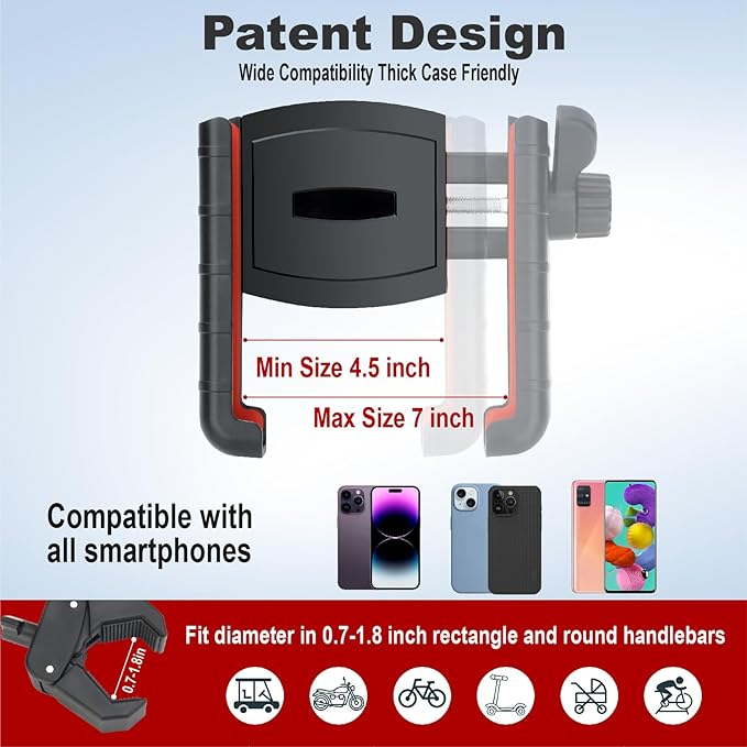 Golf Cart Phone Holder, Cell Phone Holder Mount Compatible with EZGO/Club Car/Yamaha, Universal Compatible with iPhone Galaxy Google Pixel, Golf Cart Accessories Fit for Smart Phones, Red